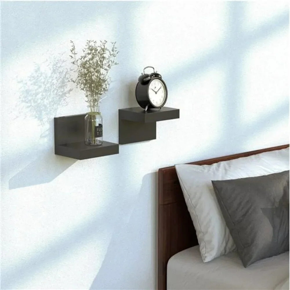 Black Small Floating Wall Shelves Set Plastic Mini Room Decor Display Ledges